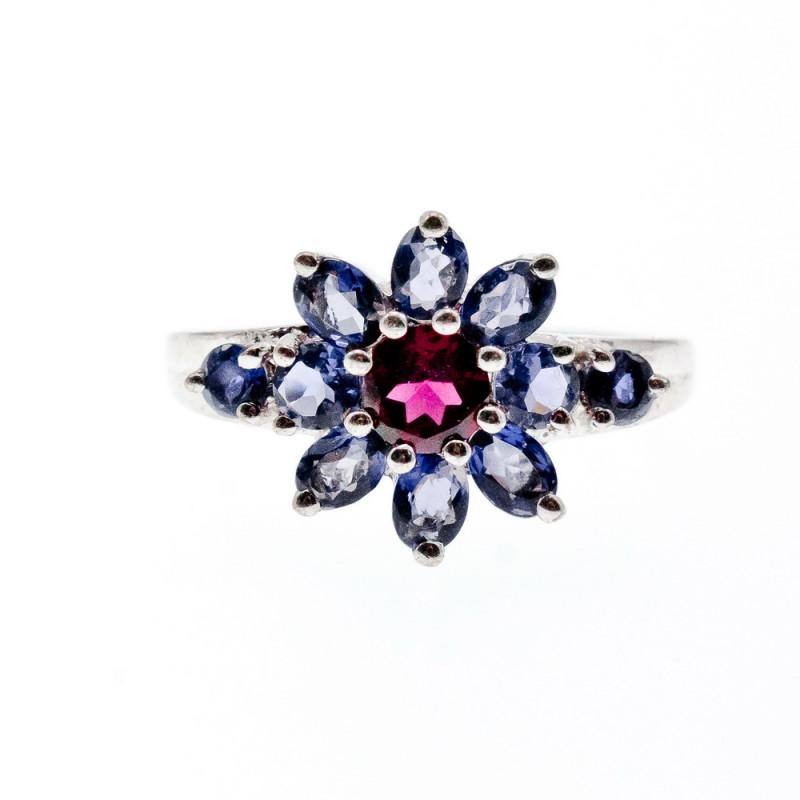 Sky Jewelry Серебряное кольцо с камнями танзанит и шпинель  Цветы