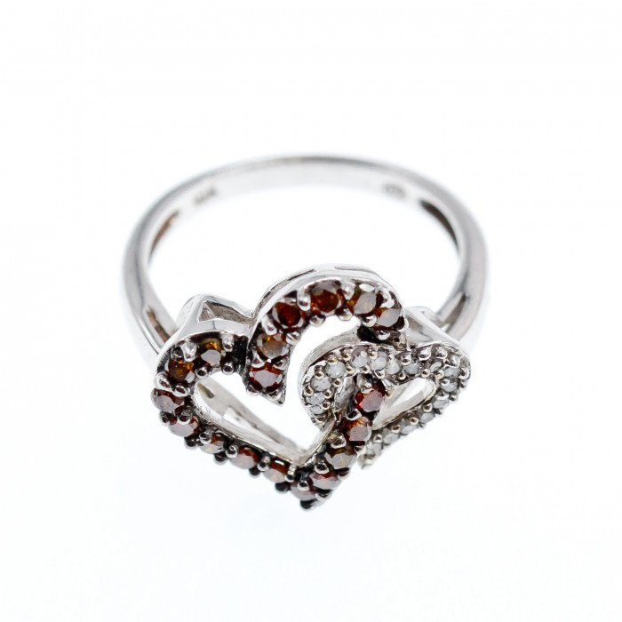 Sky Jewelry Золотое кольцо с гессонитом и бриллиантами  Сердца