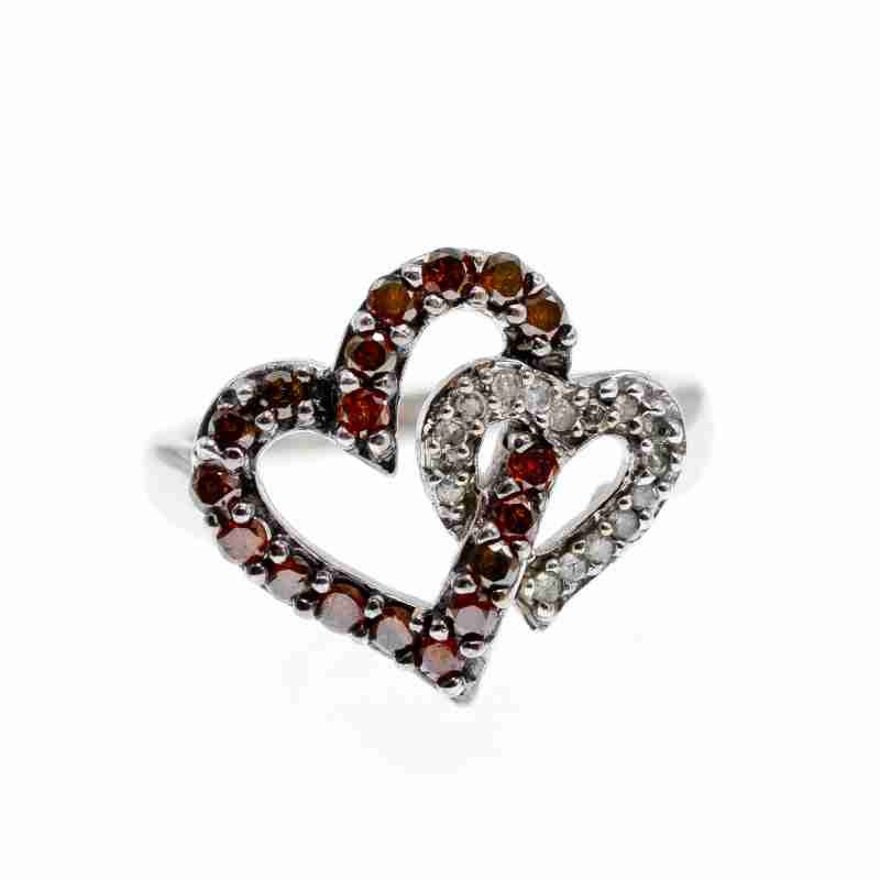 Sky Jewelry Золотое кольцо с гессонитом и бриллиантами  Сердца