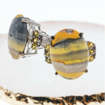 Sky Jewelry Серебряное кольцо с яшмой и цитрином   Вкус лета