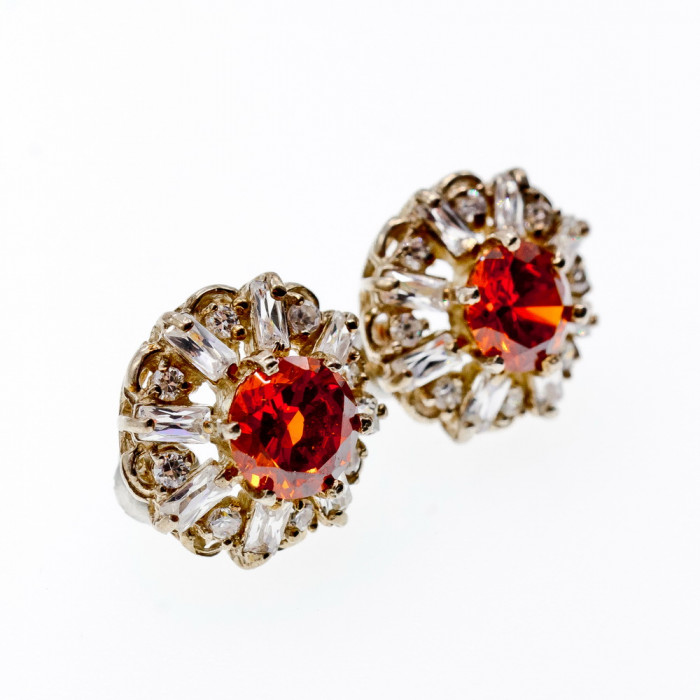 Sky Jewelry Серебряные серьги с камнями гессонит и фианит