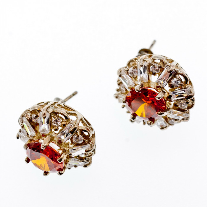 Sky Jewelry Серебряные серьги с камнями гессонит и фианит