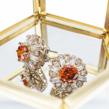 Sky Jewelry Серебряные серьги с камнями гессонит и фианит