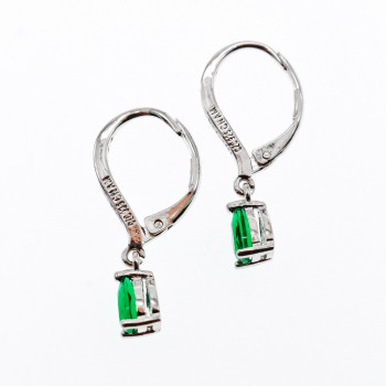 Sky Jewelry Серебряные серьги с изумрудом и фианитами  Летние