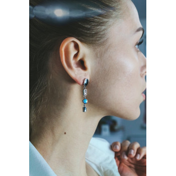 Sky Jewelry Серебряные серьги с опалом ониксом и фианитами