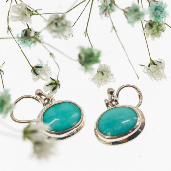 Sky Jewelry Серебряные серьги с бирюзой  Классика