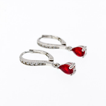 Sky Jewelry Серебряные серьги с рубином и фианитами