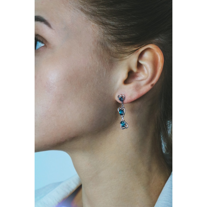 Sky Jewelry Серебряные серьги с аквамарином  Сердца
