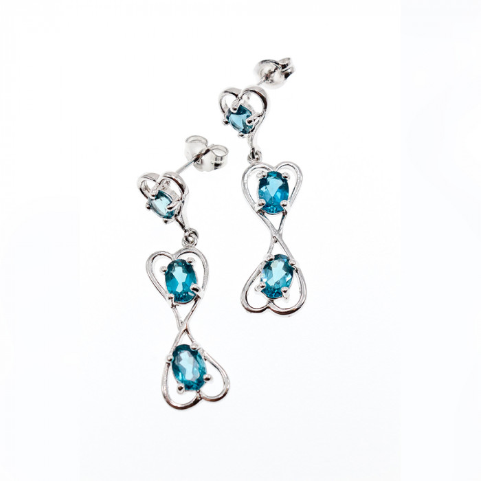 Sky Jewelry Серебряные серьги с аквамарином  Сердца