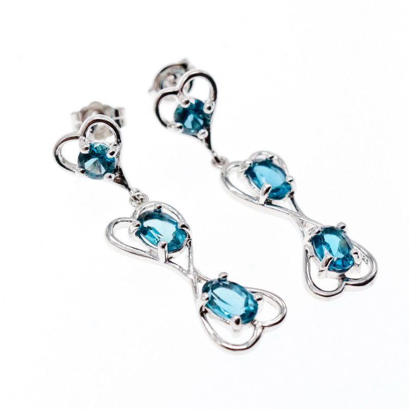 Sky Jewelry Серебряные серьги с аквамарином  Сердца