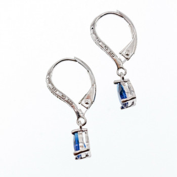 Sky Jewelry Серебряные серьги с сапфиром и фианитами   Капля