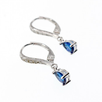 Sky Jewelry Серебряные серьги с сапфиром и фианитами   Капля