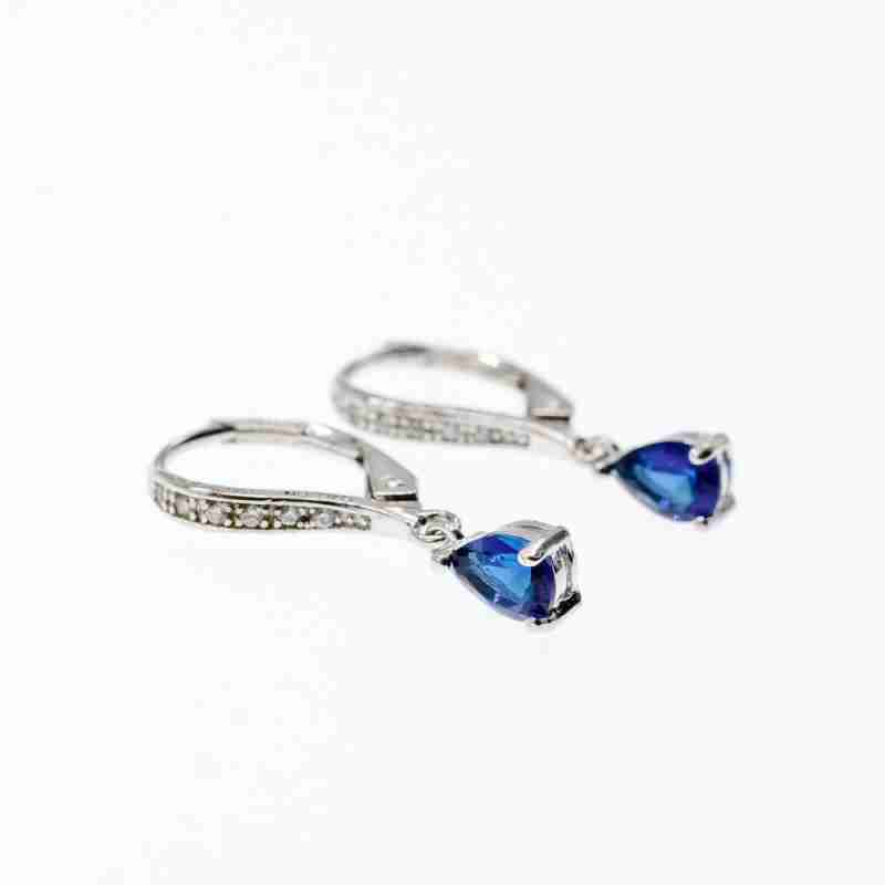Sky Jewelry Серебряные серьги с сапфиром и фианитами   Капля