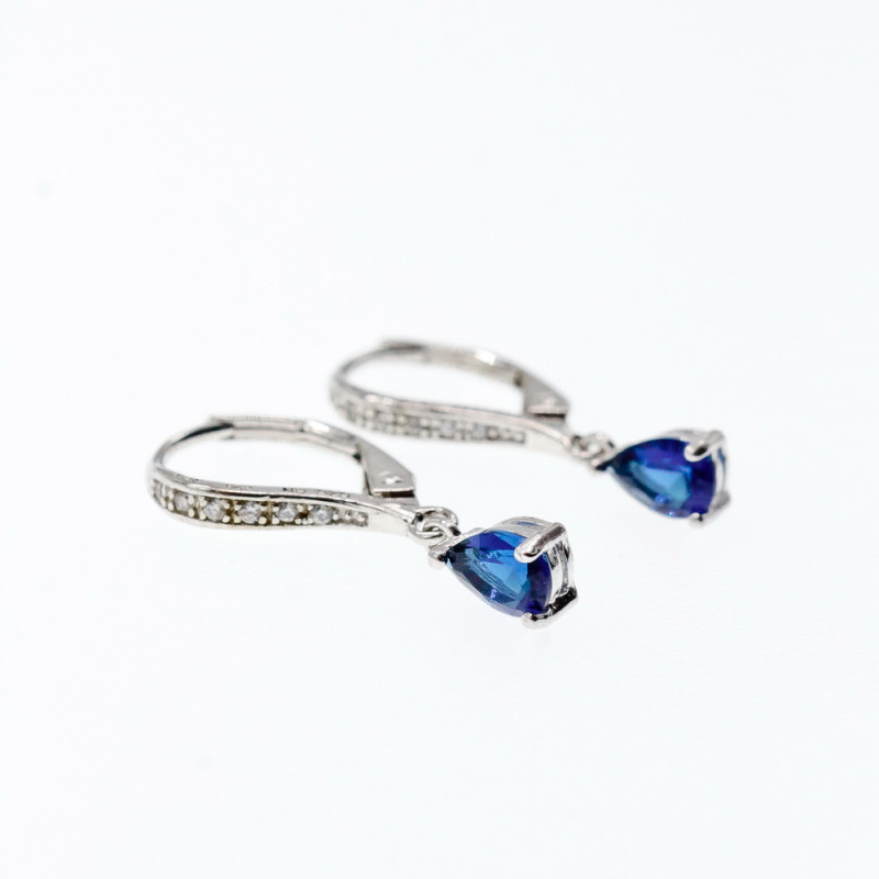 Sky Jewelry Серебряные серьги с сапфиром и фианитами   Капля