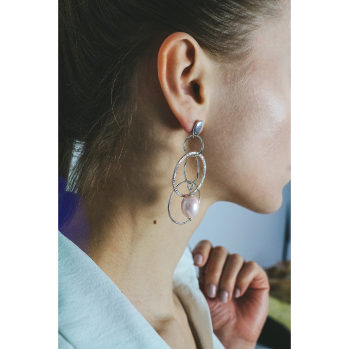 Sky Jewelry Серебряные серьги с жемчугом  Королева