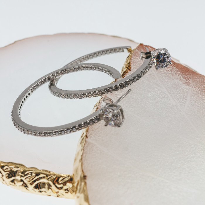 Sky Jewelry Серебряные серьги с фианитами  Гармония