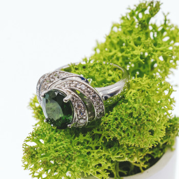 Sky Jewelry Серебряное кольцо с изумрудом и кварцем  Мечта