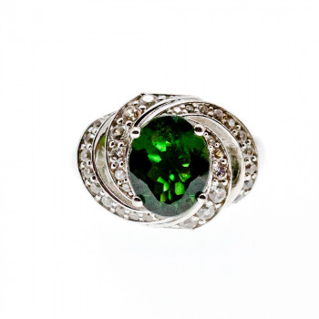 Sky Jewelry Серебряное кольцо с изумрудом и кварцем  Мечта