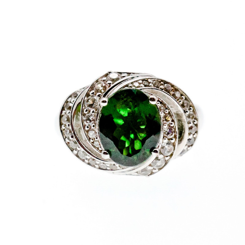 Sky Jewelry Серебряное кольцо с изумрудом и кварцем  Мечта