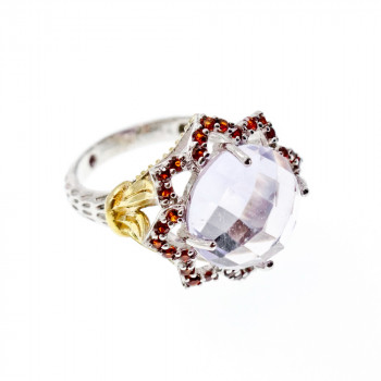 Sky Jewelry Серебряное кольцо с морганитом и гранатом   Цветы