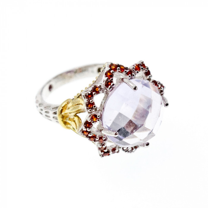 Sky Jewelry Серебряное кольцо с морганитом и гранатом   Цветы