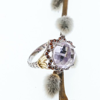 Sky Jewelry Серебряное кольцо с морганитом и гранатом   Цветы