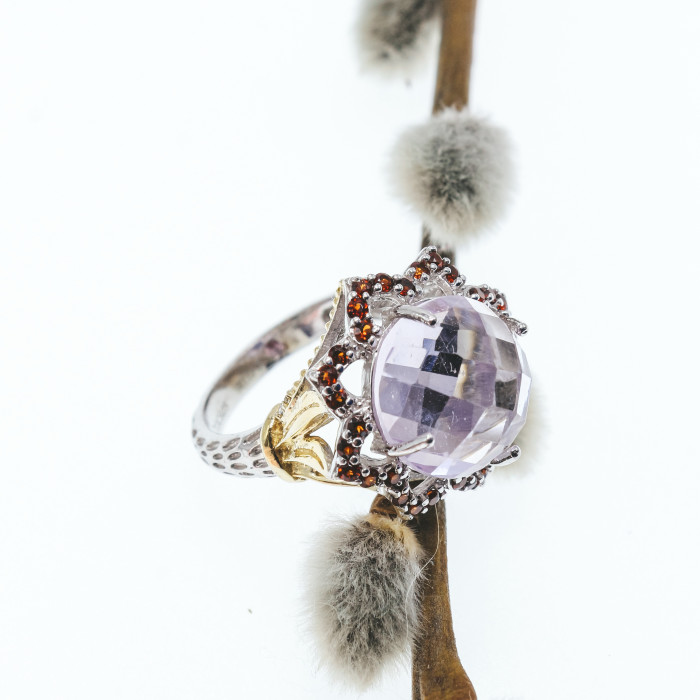 Sky Jewelry Серебряное кольцо с морганитом и гранатом   Цветы
