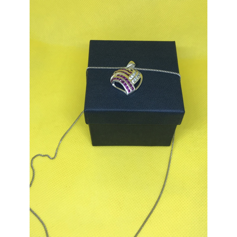 Sky Jewelry Серебряная цепочка с Кулоном  с натуральным камнем Розовая шпинель и фианитом