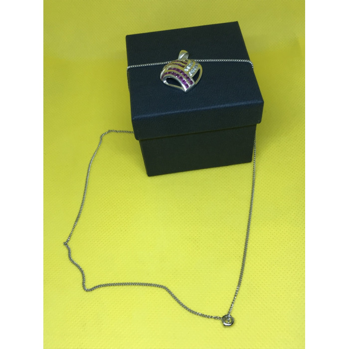 Sky Jewelry Серебряная цепочка с Кулоном  с натуральным камнем Розовая шпинель и фианитом