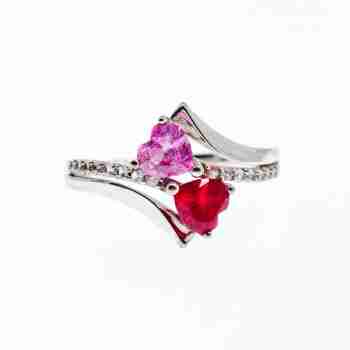 Sky Jewelry Серебряное кольцо с рубином морганитом и кварцем   Сердца