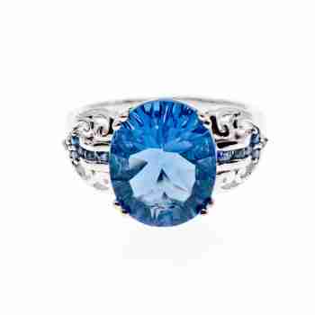 Sky Jewelry Серебряное кольцо с аквамарином и камнями иолит  Счастье