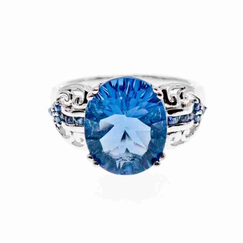 Sky Jewelry Серебряное кольцо с аквамарином и камнями иолит  Счастье