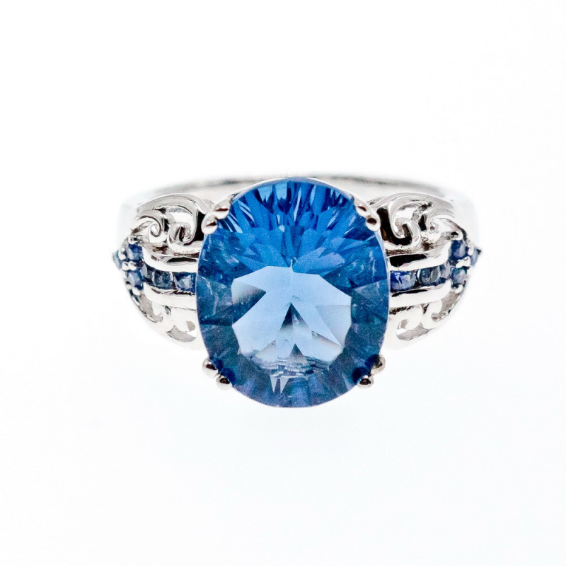 Sky Jewelry Серебряное кольцо с аквамарином и камнями иолит  Счастье