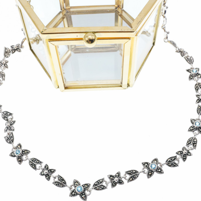 Sky Jewelry Серебряное ожерелье с топазом и марказитом   Цветы