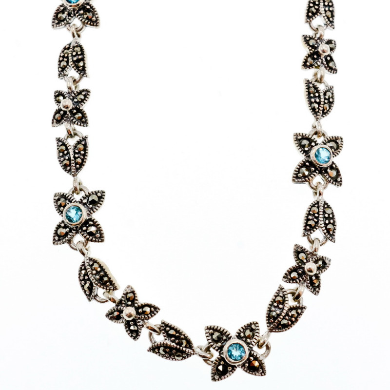 Sky Jewelry Серебряное ожерелье с топазом и марказитом   Цветы