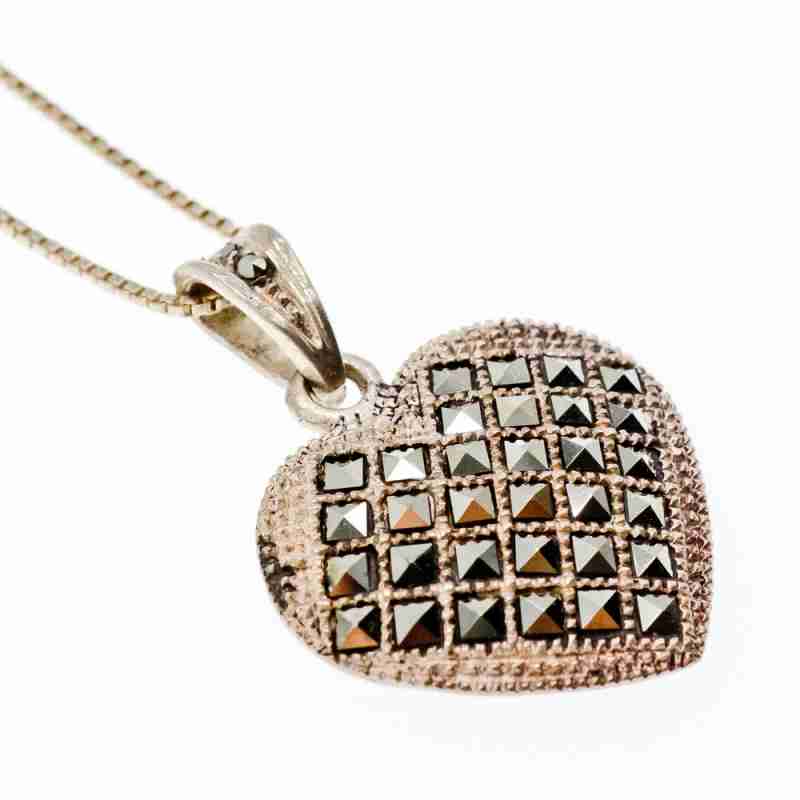 Sky Jewelry Серебряная цепочка с кулоном марказиты   Сердце