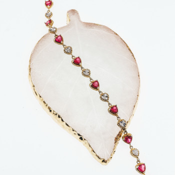 Sky Jewelry Серебряный браслет в позолоте с рубинами  Сердца