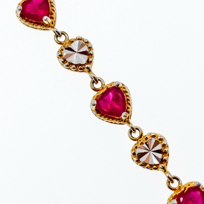 Sky Jewelry Серебряный браслет в позолоте с рубинами  Сердца