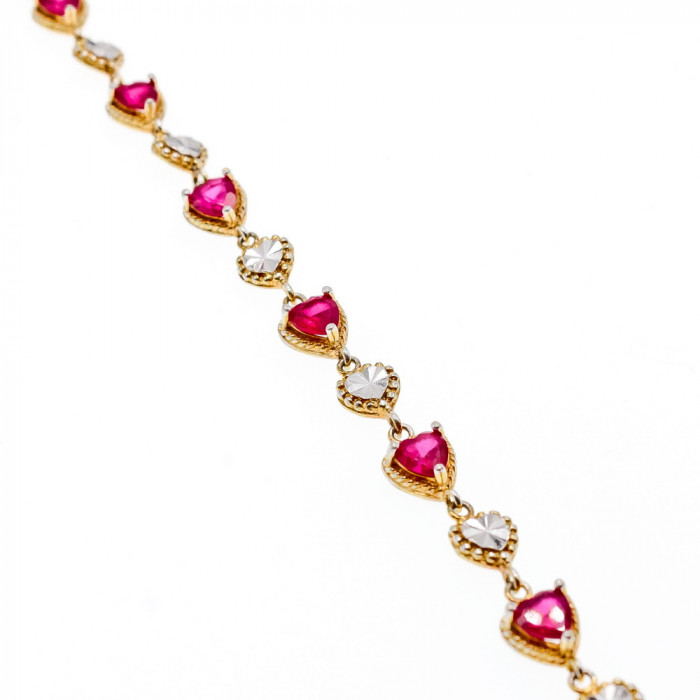 Sky Jewelry Серебряный браслет в позолоте с рубинами  Сердца
