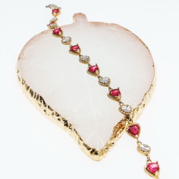 Sky Jewelry Серебряный браслет в позолоте с рубинами  Сердца