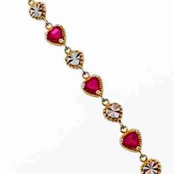 Sky Jewelry Серебряный браслет в позолоте с рубинами  Сердца