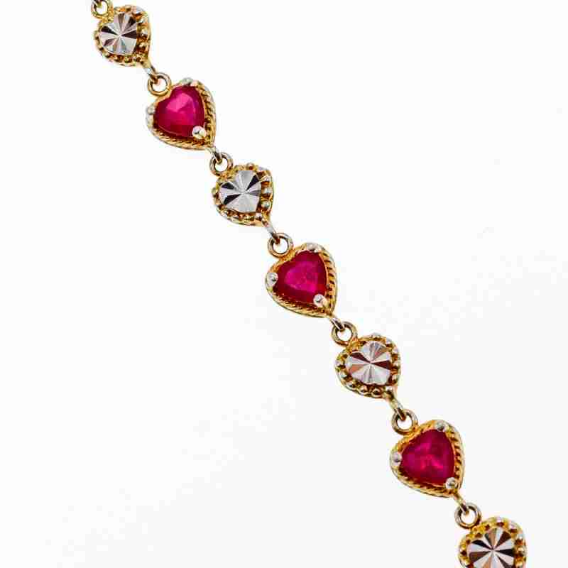 Sky Jewelry Серебряный браслет в позолоте с рубинами  Сердца