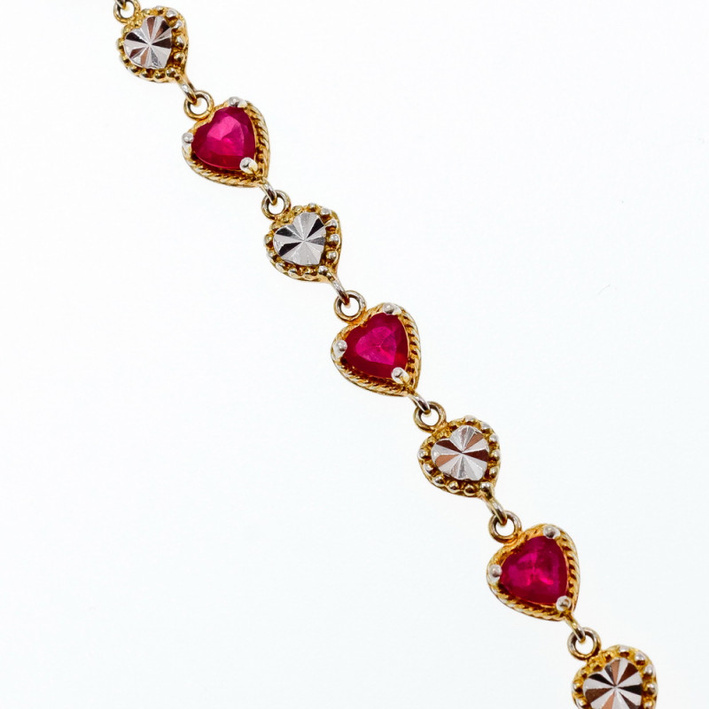 Sky Jewelry Серебряный браслет в позолоте с рубинами  Сердца