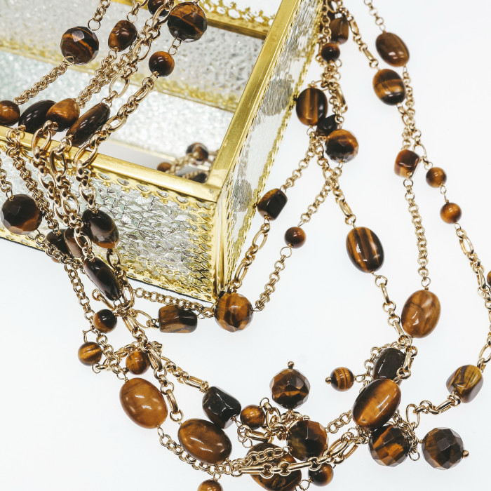 Sky Jewelry Серебряное ожерелье с камнями тигровый глаз