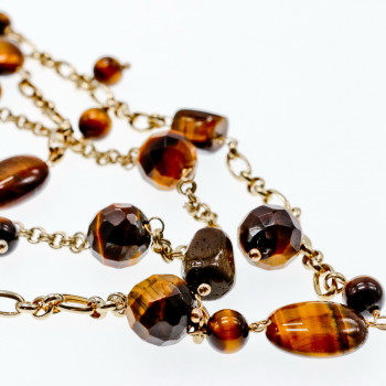 Sky Jewelry Серебряное ожерелье с камнями тигровый глаз