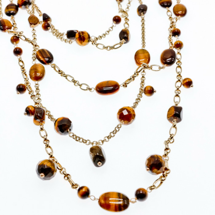 Sky Jewelry Серебряное ожерелье с камнями тигровый глаз