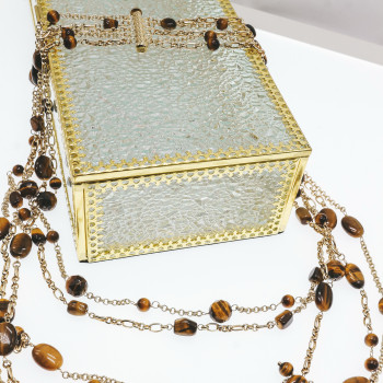 Sky Jewelry Серебряное ожерелье с камнями тигровый глаз