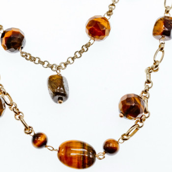 Sky Jewelry Серебряное ожерелье с камнями тигровый глаз