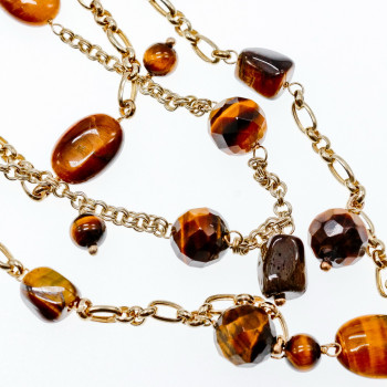 Sky Jewelry Серебряное ожерелье с камнями тигровый глаз