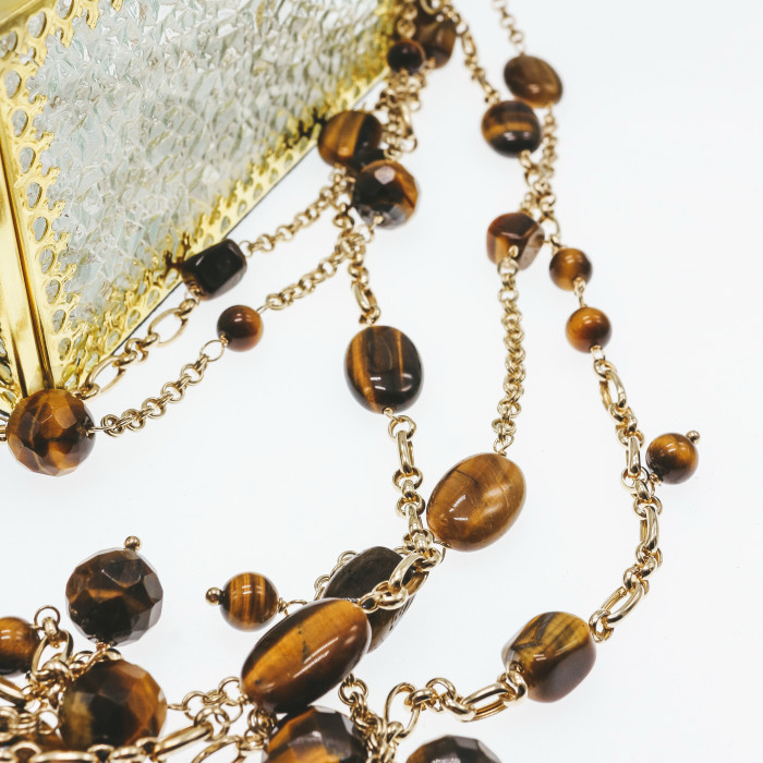 Sky Jewelry Серебряное ожерелье с камнями тигровый глаз